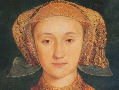 A detail from a painting of Anne of Cleves by Hans Holbein the Younger